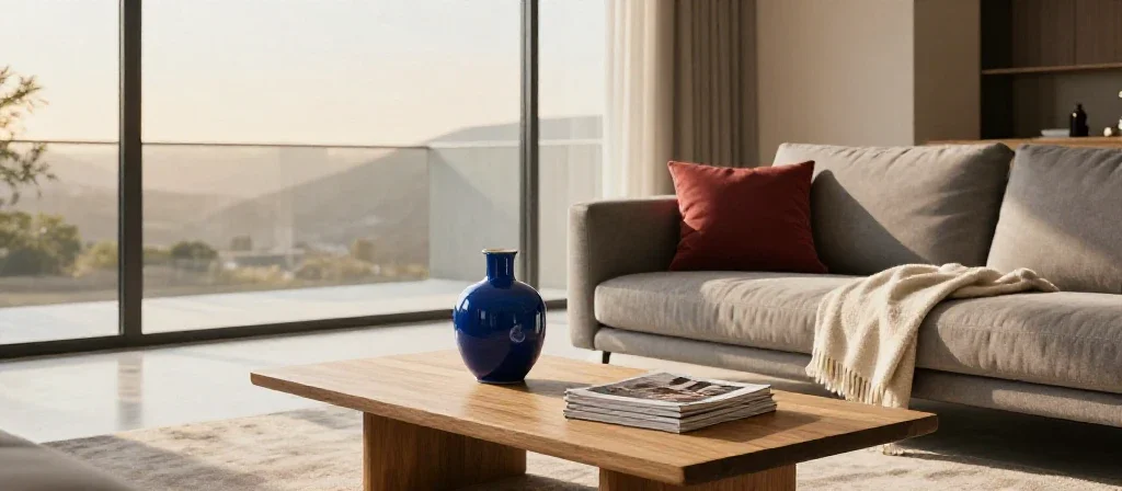 Salon contemporain baigné de lumière naturelle pour illustrer les services de l'immobilier de prestige.